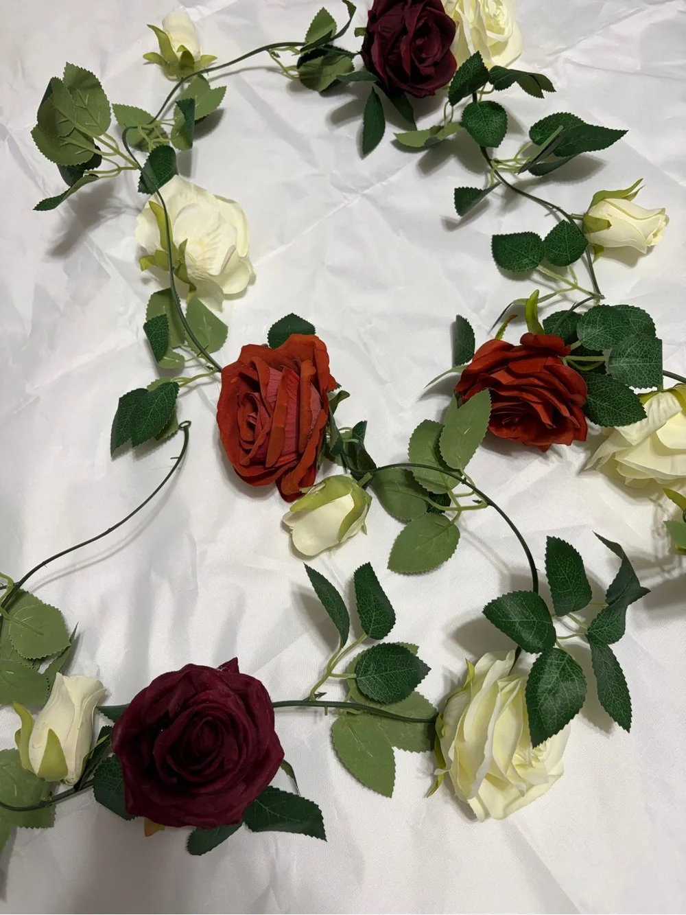 DIY 3 5ft Artificial Rose Garlands - Red, Burgundy & Cream Flowers